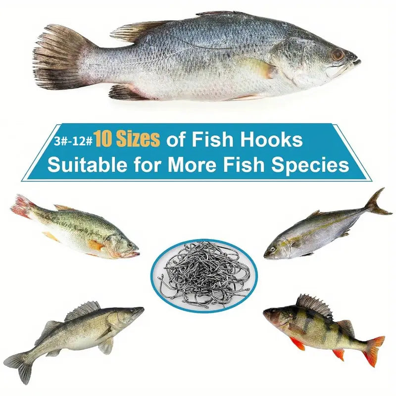 1000-piece Carbon Steel Barbed Fishing Hooks Set freshwater and Salt Water