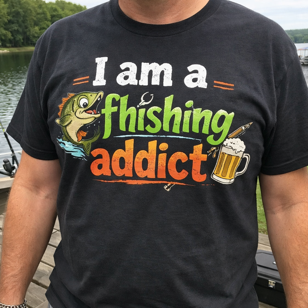 I am a Fhishing Addict” Humorous Angler Graphic Tee
