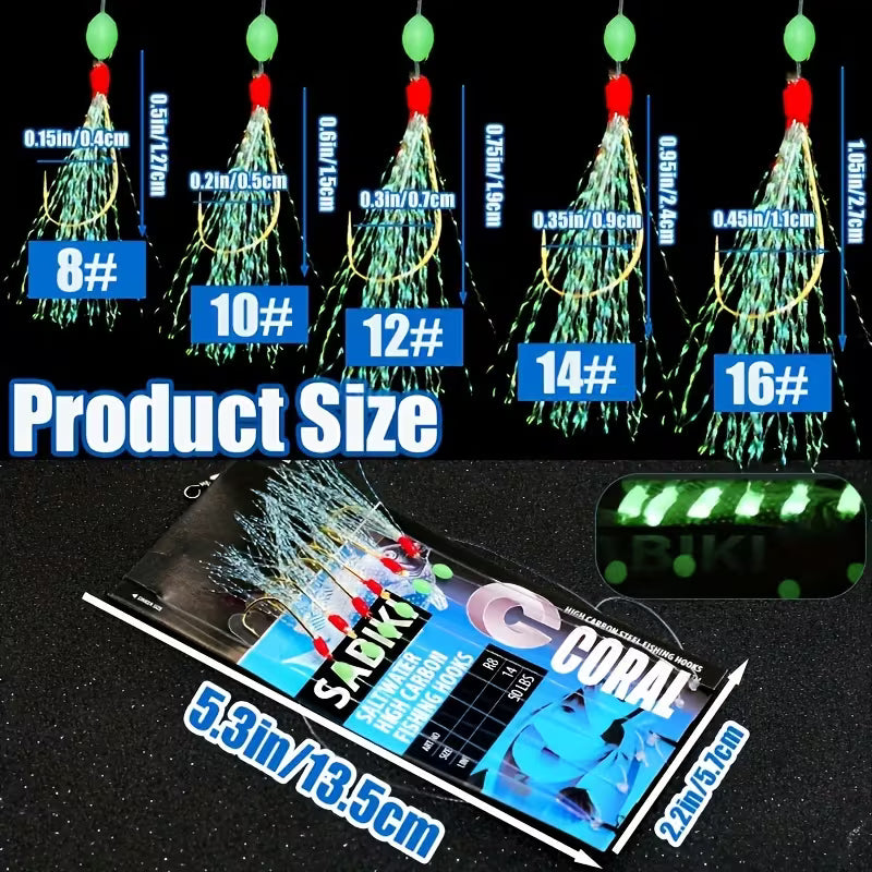 Size 8 Luminous Sabiki Rigs for Sea & Freshwater Fishing