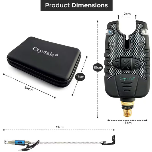 Crystals Carp Fishing Bite Alarm Set with Volume & Tone Control – Alarms & Swinger Indicators in Protective Case