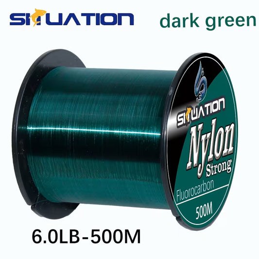 SITUATION 500M Dark Green Nylon Fishing Line – Strong Anti-Tangle Main Line for Lure Rods