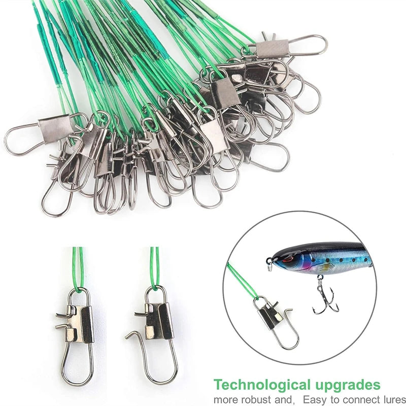 10 PCS Steel Fishing Leaders 15–30cm – Anti-Bite Wire with Swivel"