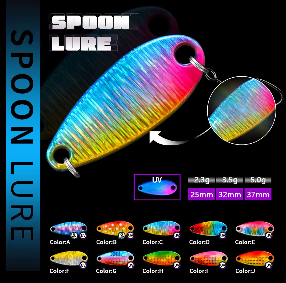 Five Mixed 5 gram UV Laser Spoon Fishing Lure for Trout Bass Pike