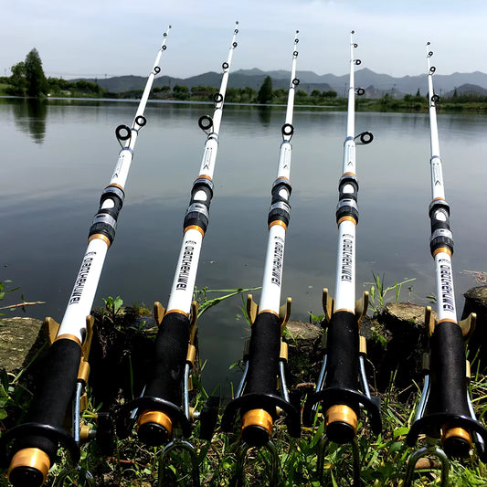 GHOTDA New Carbon Fiber & FRP Telescopic Fishing Rod (2.1–3.6M) – White Spinning Design