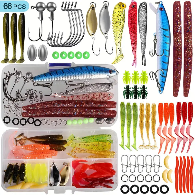 Complete Lure Bait Set – Soft Baits, Spinner Sequins, Frog & Minnow Lures for Freshwater and Saltwater Fishing