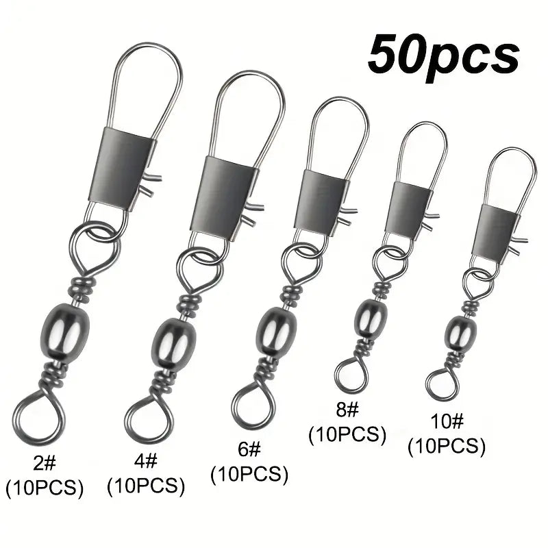 50pcs Premium Fishing Swivels Set – Durable Stainless Steel Lures for Freshwater & Saltwater