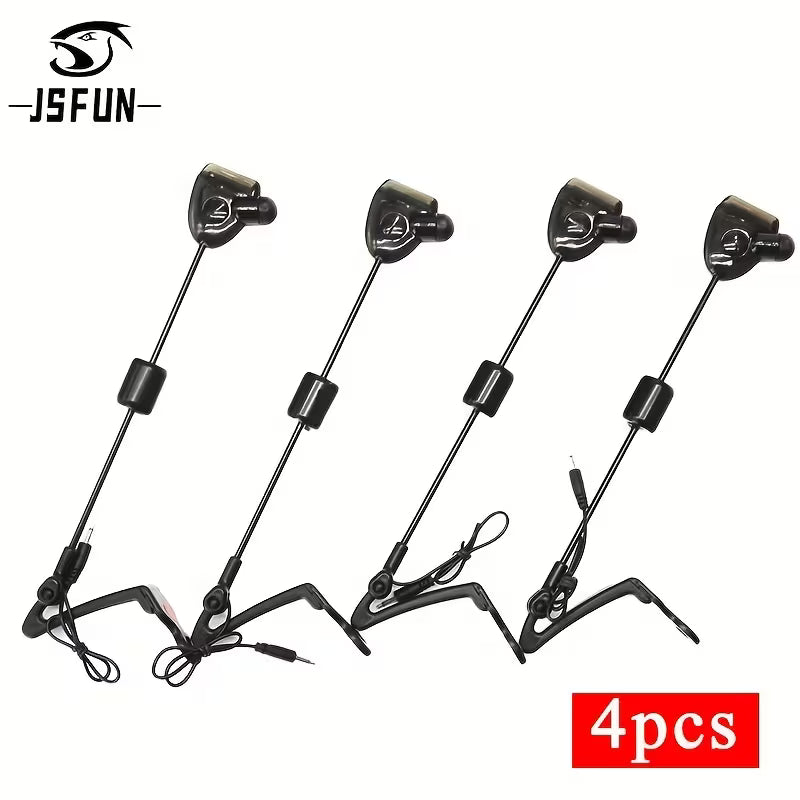 Four JS Fun Quality Black Swingers – Ultra-Sensitive Carp Bite Alarm Indicators