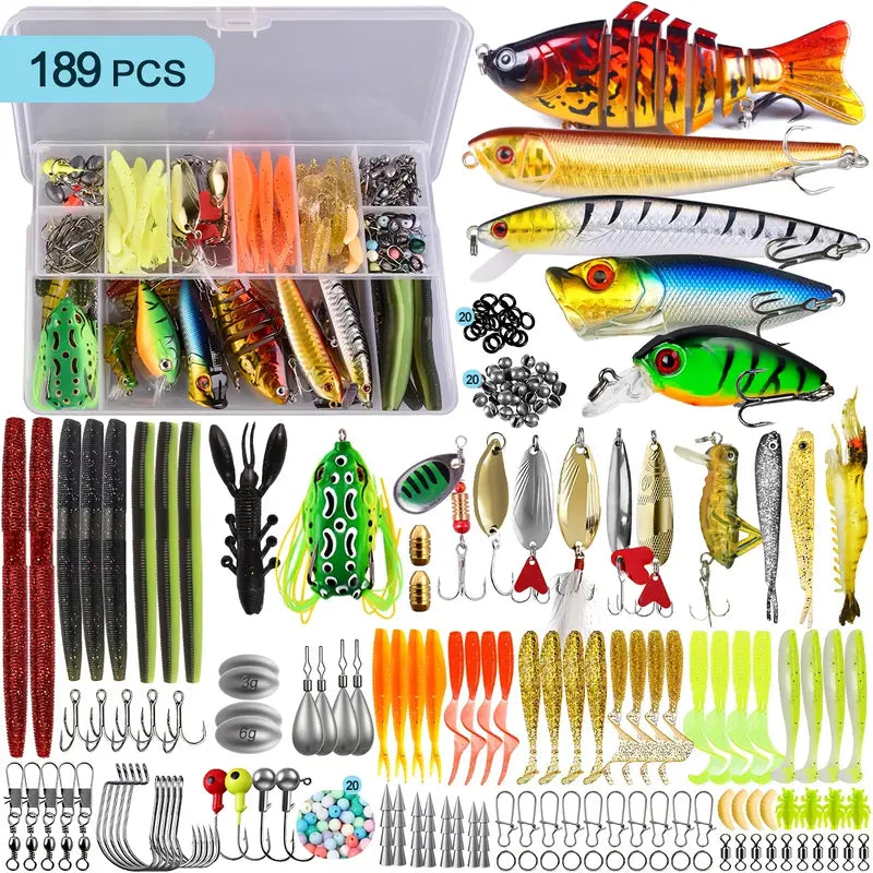 Complete Lure Bait Set – Soft Baits, Spinner Sequins, Frog & Minnow Lures for Freshwater and Saltwater Fishing