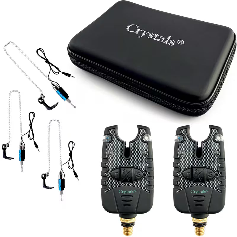 Crystals Carp Fishing Bite Alarm Set with Volume & Tone Control – Alarms & Swinger Indicators in Protective Case