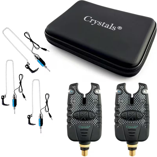 Crystals Carp Fishing Bite Alarm Set with Volume & Tone Control – Alarms & Swinger Indicators in Protective Case