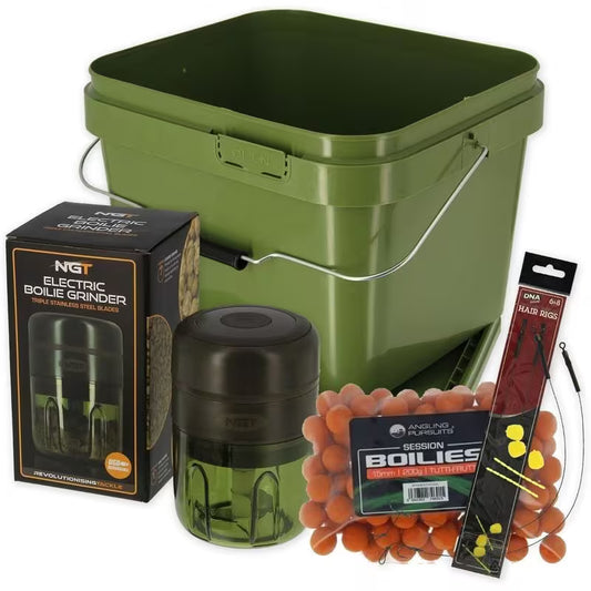 10L Square Green Bait Bucket with Electric Grinder Bolies Rigs Carp & Coarse Fishing