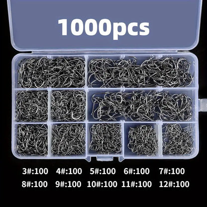 1000-piece Carbon Steel Barbed Fishing Hooks Set freshwater and Salt Water