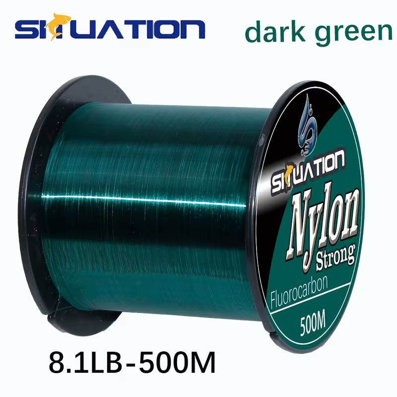 SITUATION 500M Dark Green Nylon Fishing Line – Strong Anti-Tangle Main Line for Lure Rods