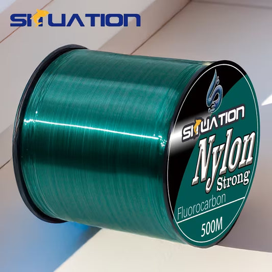 SITUATION 500M Dark Green Nylon Fishing Line – Strong Anti-Tangle Main Line for Lure Rods