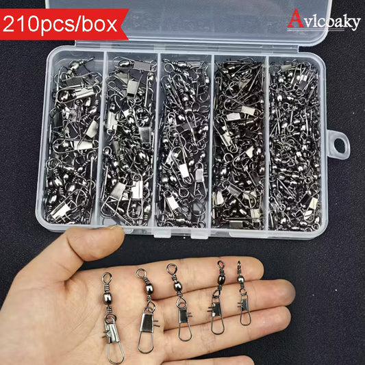 Avlcoaky 210 Fishing Swivel Connectors Box | Durable Barrel Swivels with Secure Snap Pins for Smooth Rotation & Reliable Fishing Tackle