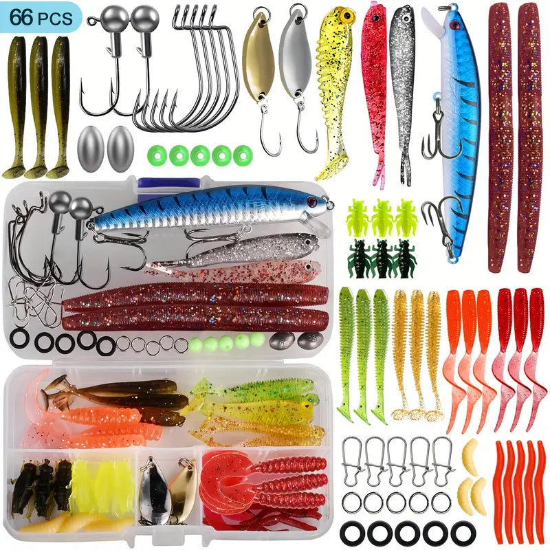 Complete Lure Bait Set – Soft Baits, Spinner Sequins, Frog & Minnow Lures for Freshwater and Saltwater Fishing