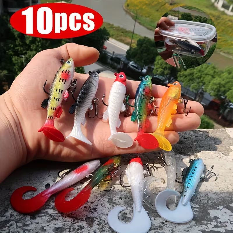Soft Plastic Fishing Lures 10-Pack – Bass, Salmon & Perch