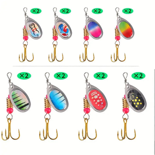 Sixteen Spoon Spinner & Spoonbait Crankbaits Fishing Lures – Pike, Bass, and Trout Wobblers | Artificial Bait Hook Set