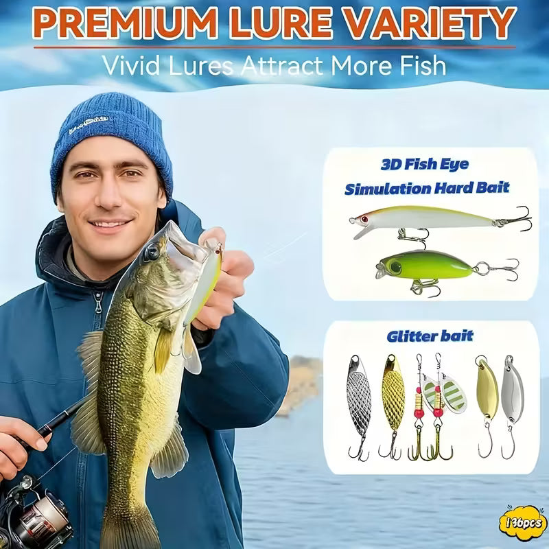 136pcs Lure Additions Set with Tackle Box | Fishing Gift Set