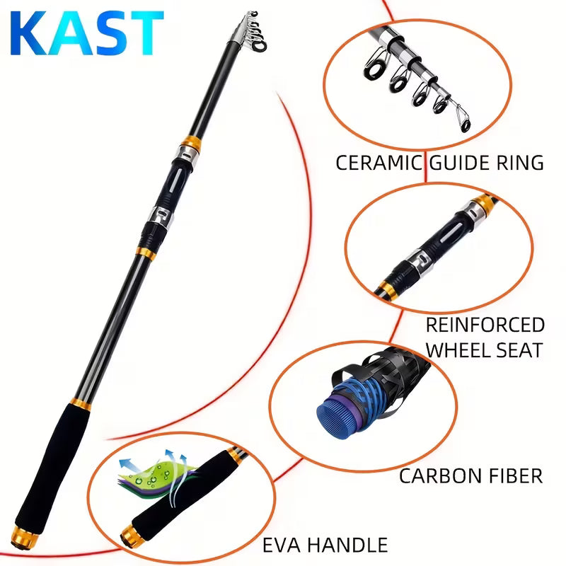 KAST Telescopic Fishing Rod and Reel – Ultra-Light Carbon Fiber, Portable Medium