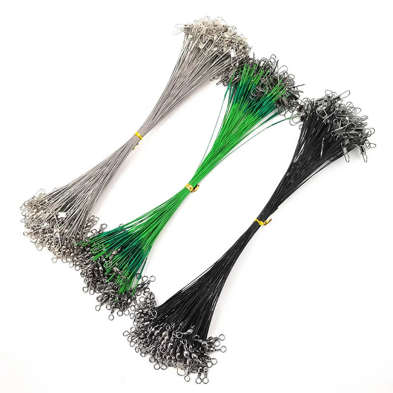 10 PCS Steel Fishing Leaders 15–30cm – Anti-Bite Wire with Swivel"