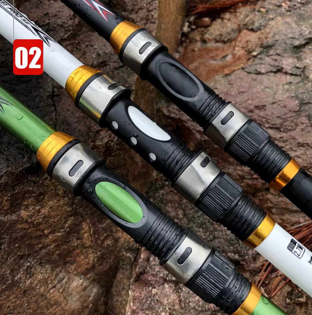 GHOTDA New Carbon Fiber & FRP Telescopic Fishing Rod (2.1–3.6M) – White Spinning Design