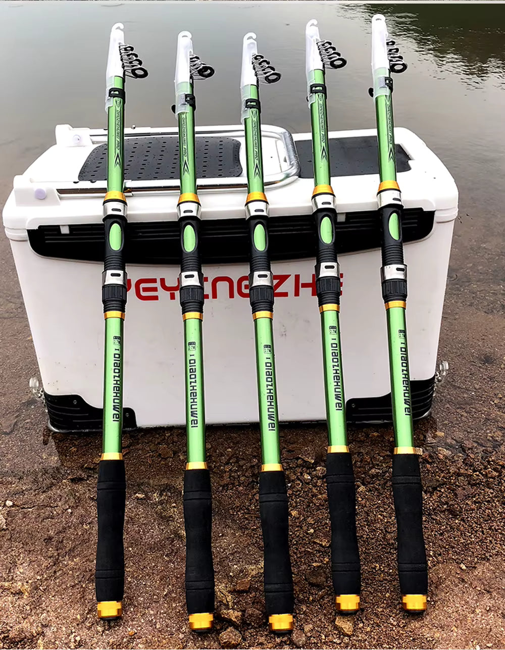 GHOTDA New Carbon Fiber & FRP Telescopic Fishing Rod (2.1–3.6M) – White Spinning Design