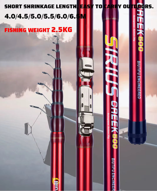 BIUTIFU Telescopic Bolognese Fishing Rod – 4.0m–6.5m T800 Carbon Ultralight Spinning & Float Rod, 30g Trout Travel Pole