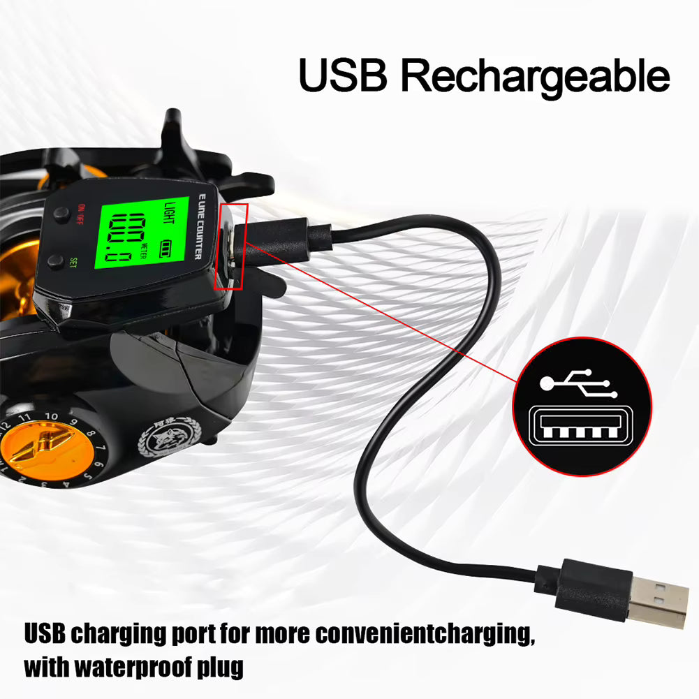 Left Handed Smart Digital Fishing Reel – Baitcasting with Bite Alarm, Line Counter & Fast 7.2:1 Gear