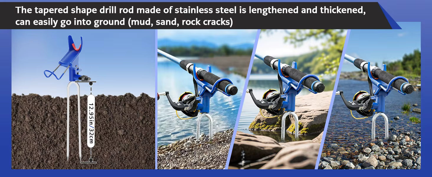 360° Adjustable Bank Fishing Rod Holder, Portable Folding Pole Stand with Ground Spike, Heavy-Duty Rust-Proof Catfishing Equipment