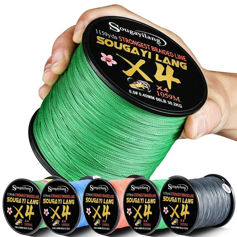 Sougayilang 100 Meters 4X Braided Fishing Line – Multifilament, 5-Color, 100m/300m Spool, 66LB Strength, Saltwater & Freshwater Ready"