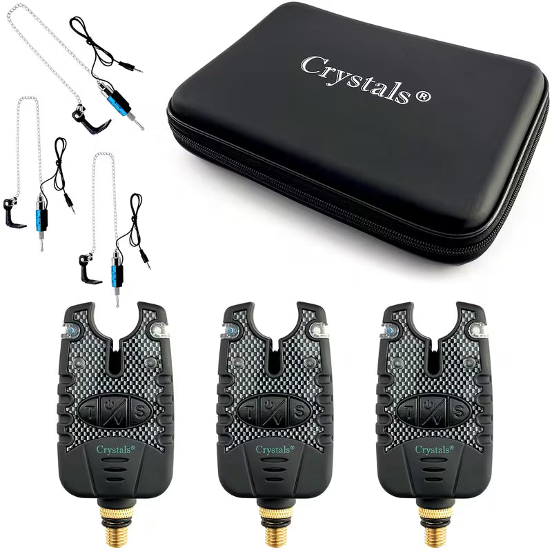 Crystals Carp Fishing Bite Alarm Set with Volume & Tone Control – Alarms & Swinger Indicators in Protective Case