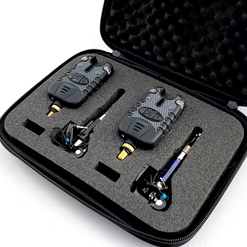 Crystals Carp Fishing Bite Alarm Set with Volume & Tone Control – Alarms & Swinger Indicators in Protective Case