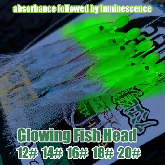 TAKBAS 5-Pack Sabiki Fishing Rigs – Glowing Fish Head & Fish Skin Lures, Sharp Hooks Sea & Freshwater Mackerel Bait Rigs